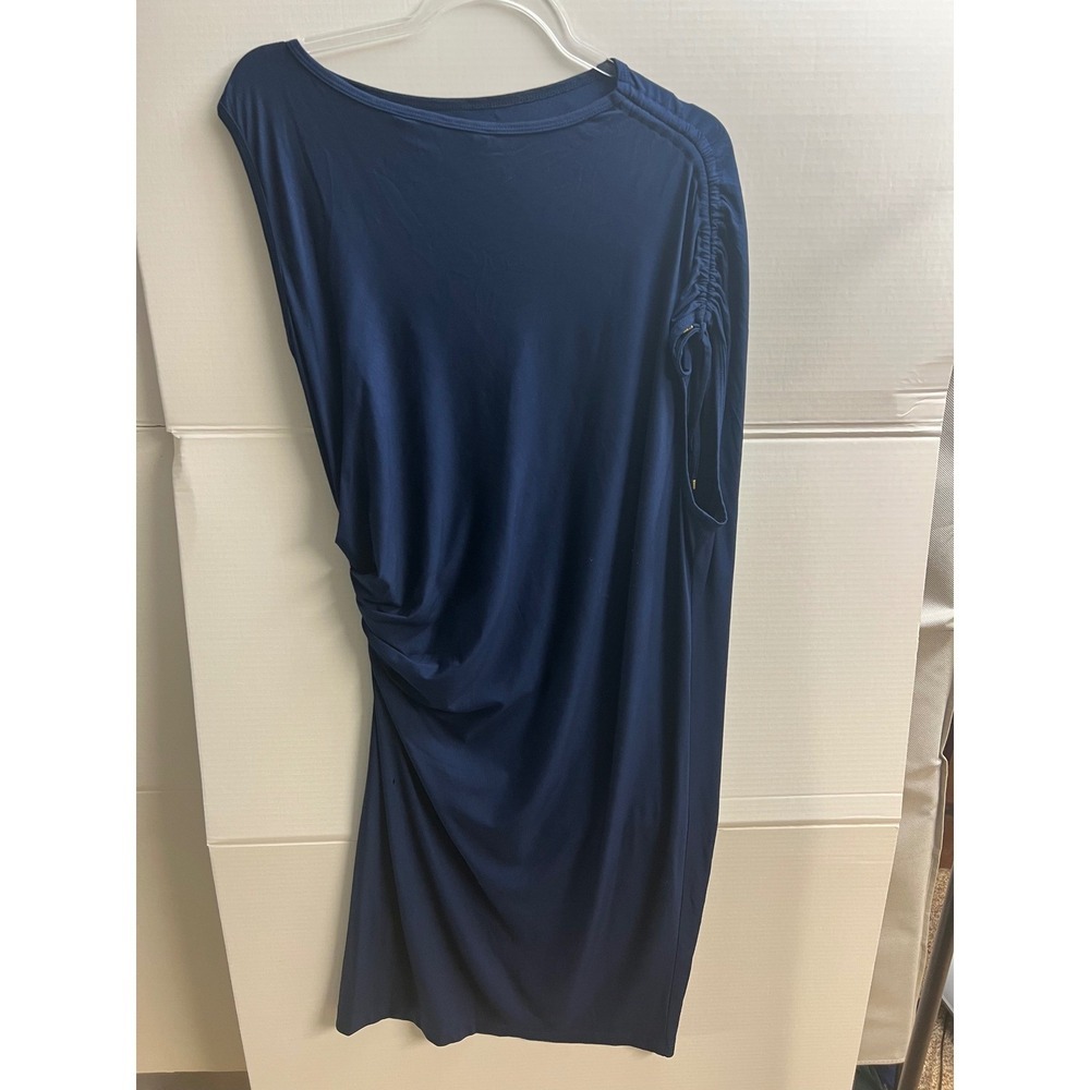 Trina Turk Navy Blue Jet Dress Ruched Drape Sleeveless Cocktail 2206301MH1 NWT M - Picture 9 of 13